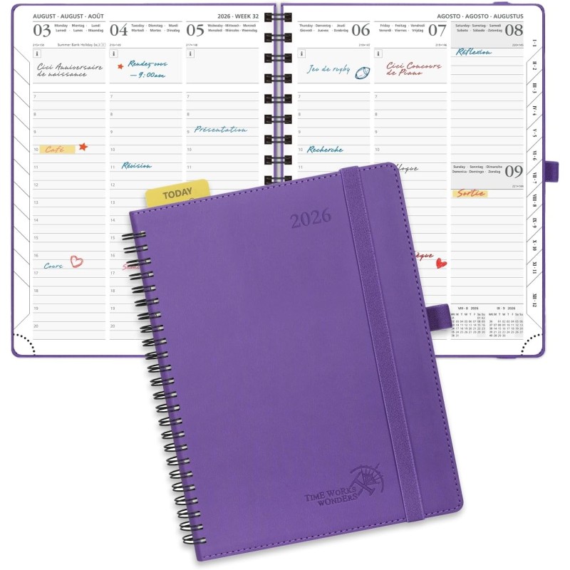 POPRUN Agenda 2026 Semainier 22 x 16,5 cm - Couverture Souple en PU Cuir Spirale, Vertical Planner, D'Jan 2026 à Déc 2026-12 Moi