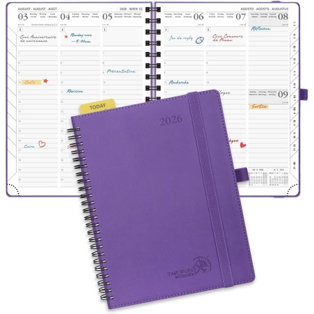 POPRUN Agenda 2026 Semainier 22 x 16,5 cm - Couverture Souple en PU Cuir Spirale, Vertical Planner, D'Jan 2026 à Déc 2026-12 Moi