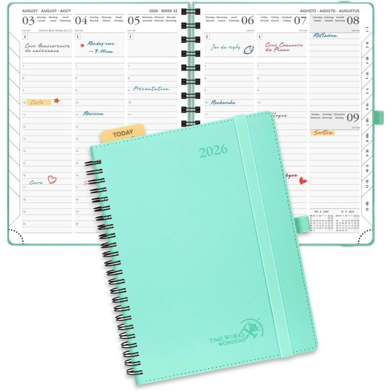 POPRUN Agenda 2026 Semainier 22 x 16,5 cm - Couverture Souple en PU Cuir Spirale, Vertical Planner, D'Jan 2026 à Déc 2026-12 Moi