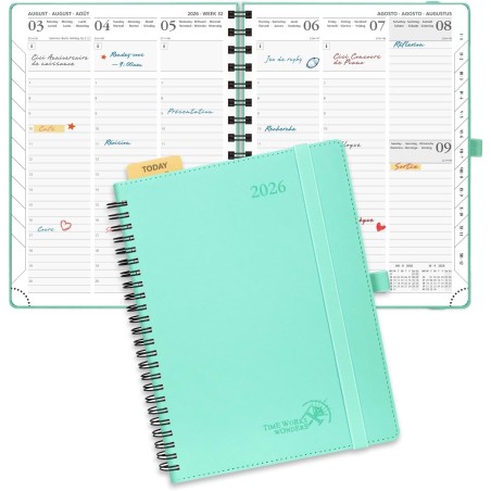 POPRUN Agenda 2026 Semainier 22 x 16,5 cm - Couverture Souple en PU Cuir Spirale, Vertical Planner, D'Jan 2026 à Déc 2026-12 Moi