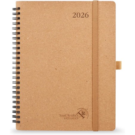 POPRUN Agenda 2026 Semainier Vertical 22 x 16,5 cm - Couverture rigide Spirale Écologique biodégradable, D'Jan 2026 à Déc 2026, 