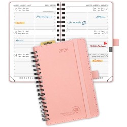 POPRUN Agenda Scolaire de Poche 2026 A6 Semainier 16 x 10,5 cm - Couverture Souple en PU Cuir Spirale, Petit Agenda, D'Jan 2026 