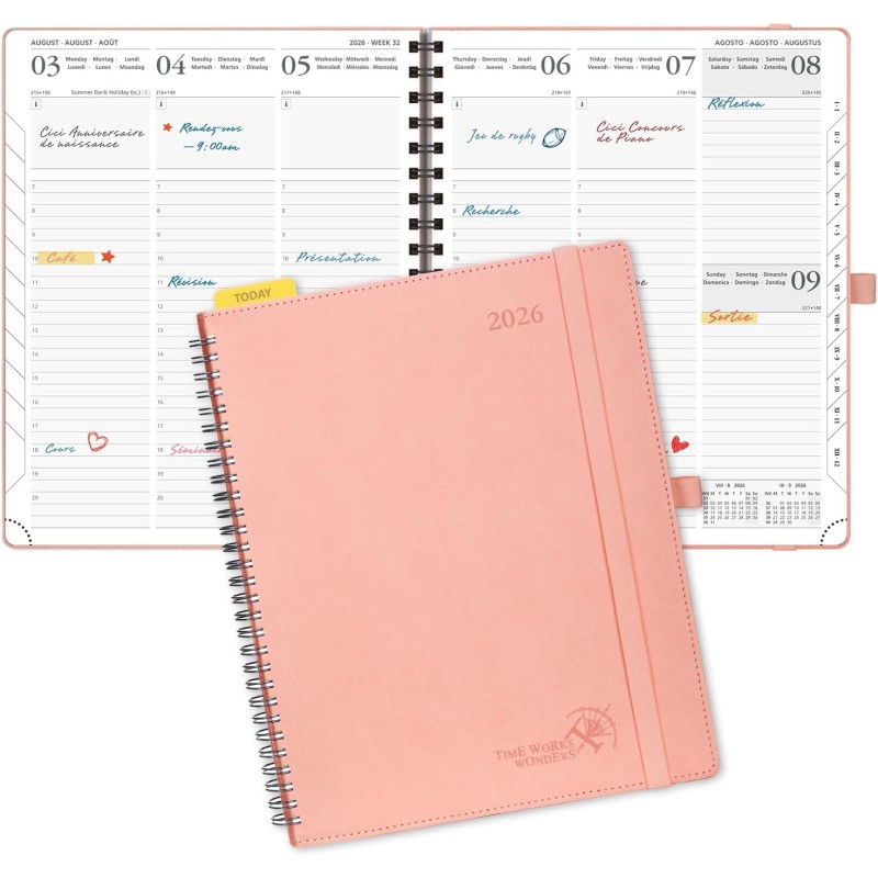 POPRUN Agenda Scolaire 2026 Semainier 26,5 x 21,5 cm - Couverture Souple en PU Cuir Spirale, Vertical Planner, D'Jan 2026 à Déc 