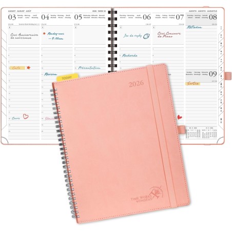POPRUN Agenda Scolaire 2026 Semainier 26,5 x 21,5 cm - Couverture Souple en PU Cuir Spirale, Vertical Planner, D'Jan 2026 à Déc 