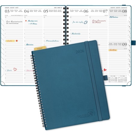 POPRUN Agenda 2026 Semainier 26,5 x 21,5 cm - Couverture Souple en PU Cuir Spirale, Vertical Planner, D'Jan 2026 à Déc 2026-12 M