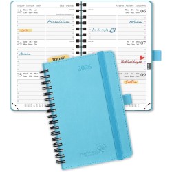 POPRUN Agenda de Poche 2026 A6 Semainier 16 x 10,5 cm - Couverture Souple en PU Cuir Spirale, Petit Agenda, D'Jan 2026 à Déc 202