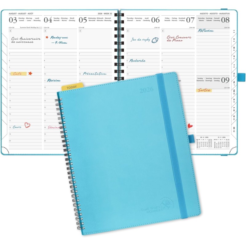 POPRUN Agenda Scolaire 2026 Semainier 26,5 x 21,5 cm - Couverture Souple en PU Cuir Spirale, Vertical Planner, D'Jan 2026 à Déc 