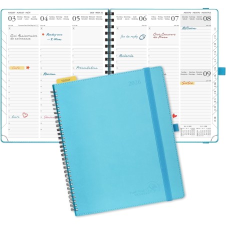 POPRUN Agenda Scolaire 2026 Semainier 26,5 x 21,5 cm - Couverture Souple en PU Cuir Spirale, Vertical Planner, D'Jan 2026 à Déc 