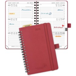 POPRUN Agenda de Poche 2026 A6 Semainier 16 x 10,5 cm - Couverture Souple en PU Cuir Spirale, Petit Agenda, D'Jan 2026 à Déc 202