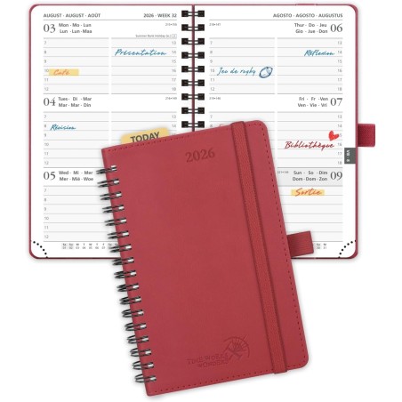POPRUN Agenda de Poche 2026 A6 Semainier 16 x 10,5 cm - Couverture Souple en PU Cuir Spirale, Petit Agenda, D'Jan 2026 à Déc 202