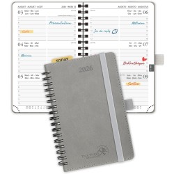 POPRUN Agenda de Poche 2026 A6 Semainier 16 x 10,5 cm - Couverture Souple en PU Cuir Spirale, Petit Agenda Scolaire, D'Jan 2026 