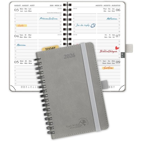 POPRUN Agenda de Poche 2026 A6 Semainier 16 x 10,5 cm - Couverture Souple en PU Cuir Spirale, Petit Agenda Scolaire, D'Jan 2026 
