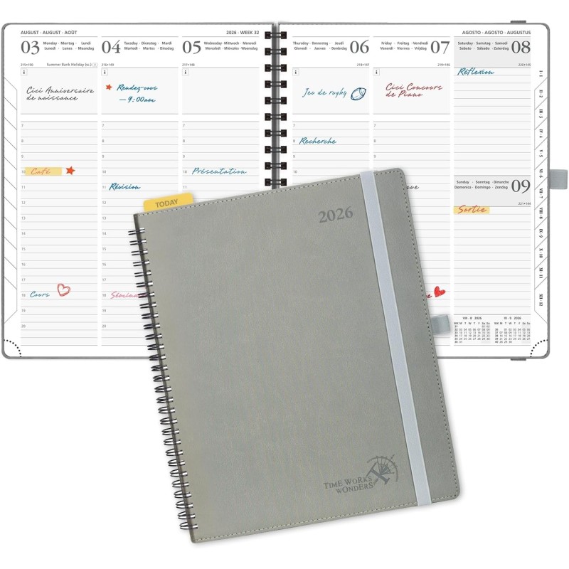 POPRUN Agenda Scolaire 2026 Semainier 26,5 x 21,5 cm - Couverture Souple en PU Cuir Spirale, Vertical Planner, D'Jan 2026 à Déc 