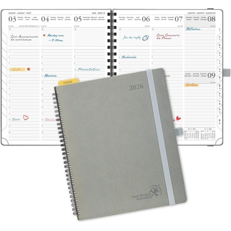POPRUN Agenda Scolaire 2026 Semainier 26,5 x 21,5 cm - Couverture Souple en PU Cuir Spirale, Vertical Planner, D'Jan 2026 à Déc 