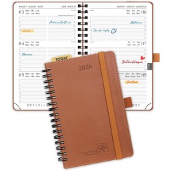 POPRUN Agenda de Poche 2026 A6 Semainier 16 x 10,5 cm - Couverture Souple en PU Cuir Spirale, Petit Agenda, D'Jan 2026 à Déc 202