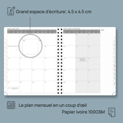 POPRUN Agenda 2026 Semainier 26,5 x 21,5 cm - Couverture Souple en PU Cuir Spirale, Vertical Planner, D'Jan 2026 à Déc 2026-12 M