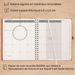 POPRUN Agenda 2026 Semainier Vertical 26,5 x 21,5 cm - Couverture rigide Spirale Écologique biodégradable, D'Jan 2026 à Déc 2026