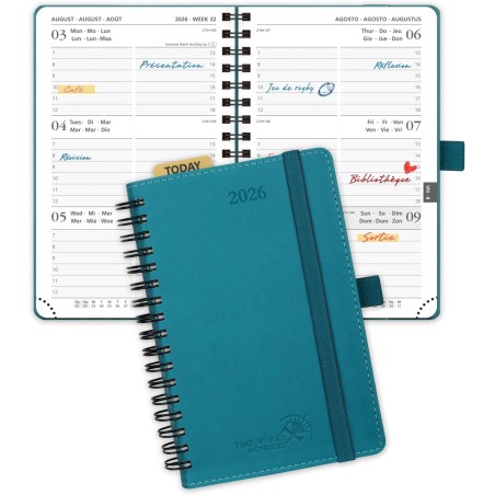 POPRUN Agenda de Poche 2026 A6 Semainier 16 x 10,5 cm - Couverture Souple en PU Cuir Spirale, Petit Agenda, D'Jan 2026 à Déc 202