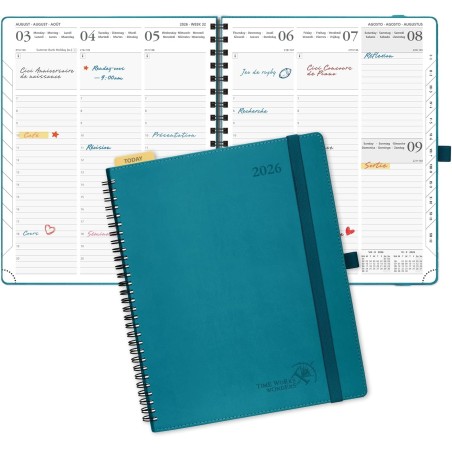 POPRUN Agenda Scolaire 2026 Semainier 26,5 x 21,5 cm - Couverture Souple en PU Cuir Spirale, Vertical Planner, D'Jan 2026 à Déc 