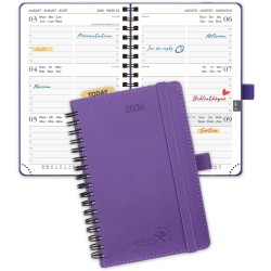 POPRUN Agenda Scolaire de Poche 2026 A6 Semainier 16 x 10,5 cm - Couverture Souple en PU Cuir Spirale, Petit Agenda, D'Jan 2026 