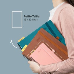 POPRUN Agenda Scolaire de Poche 2026 A6 Semainier 16 x 10,5 cm - Couverture Souple en PU Cuir Spirale, Petit Agenda, D'Jan 2026 