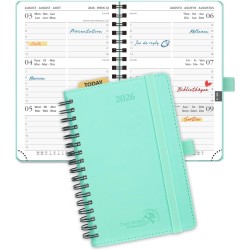 POPRUN Agenda de Poche 2026 A6 Semainier 16 x 10,5 cm - Couverture Souple en PU Cuir Spirale, Petit Agenda Scolaire, D'Jan 2026 