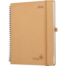 POPRUN Agenda 2026 Semainier Vertical Planificateur Journalier 26,5 x 21,5 cm - Couverture rigide Spirale Écologique biodégradab