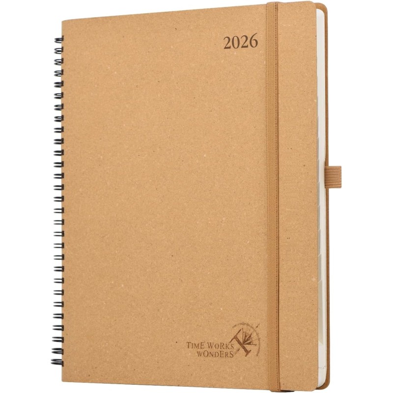 POPRUN Agenda 2026 Semainier Vertical Planificateur Journalier 26,5 x 21,5 cm - Couverture rigide Spirale Écologique biodégradab