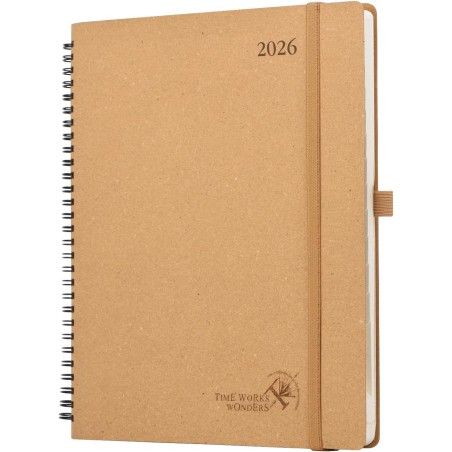 POPRUN Agenda 2026 Semainier Vertical Planificateur Journalier 26,5 x 21,5 cm - Couverture rigide Spirale Écologique biodégradab
