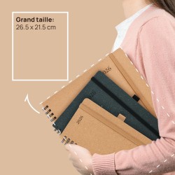 POPRUN Agenda 2026 Semainier Vertical Planificateur Journalier 26,5 x 21,5 cm - Couverture rigide Spirale Écologique biodégradab