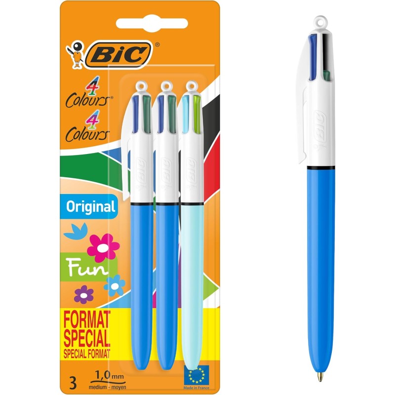 BIC 4 Couleurs Original et BIC 4 Couleurs Fun Stylos-Bille Rétractables à Pointes Moyennes (1,0 mm) - Blister Format Spécial de 