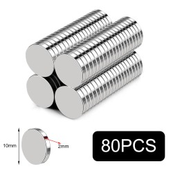80 Pcs | 10x2mm Aimants Ronds Extrêmement Puissants, Petits Aimant Frigo Néodyme Puissants, Magnets Mini Aimants,pour Réfrigérat