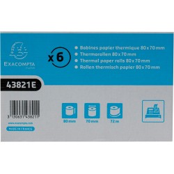 Exacompta - Réf. 43821E - Carton de 48 bobines pour tickets de caisse - largeur 80 mm x diamètre 70 mm - mandrin 12 mm - 1 pli t