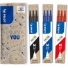 PILOT - Lot de 3 étuis de 3 recharges FriXion pour stylo effaçable. Compatibles FriXion Ball et FriXion Ball Clicker - Noir, Ble