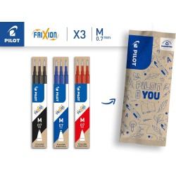 PILOT - Lot de 3 étuis de 3 recharges FriXion pour stylo effaçable. Compatibles FriXion Ball et FriXion Ball Clicker - Noir, Ble