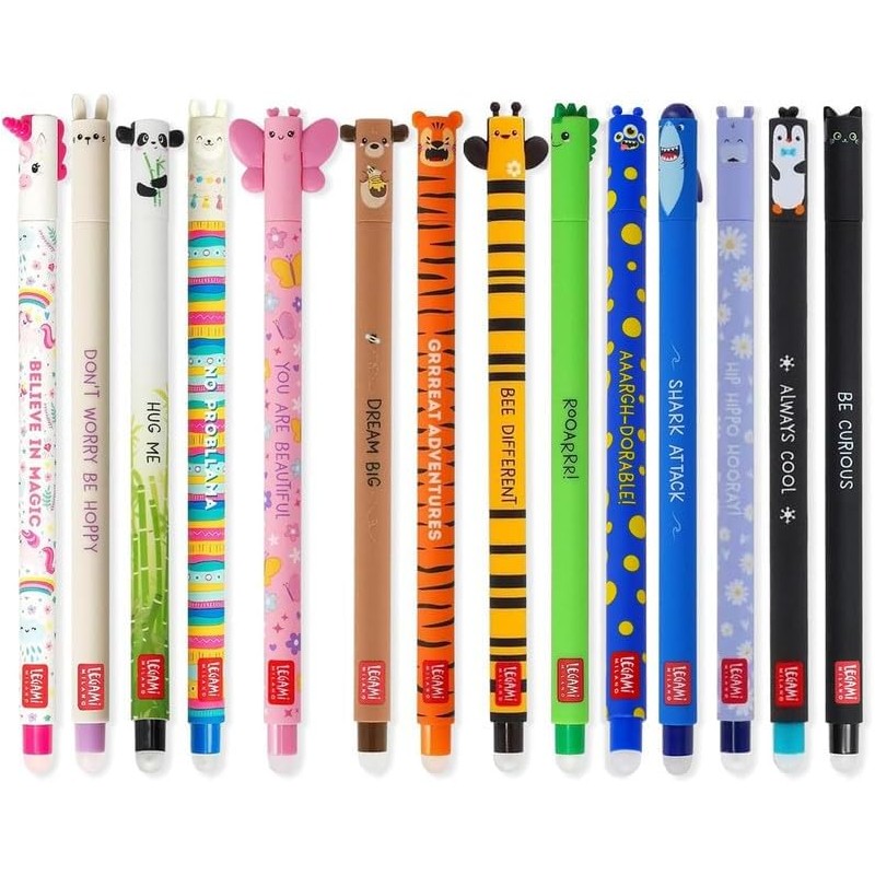 LEGAMI Lot de 14 stylos gel effaçables avec encre thermosensible, gamme de couleurs d’encre, forme conique, pointe de 0,7 mm, en