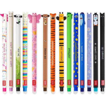 LEGAMI Lot de 14 stylos gel effaçables avec encre thermosensible, gamme de couleurs d’encre, forme conique, pointe de 0,7 mm, en