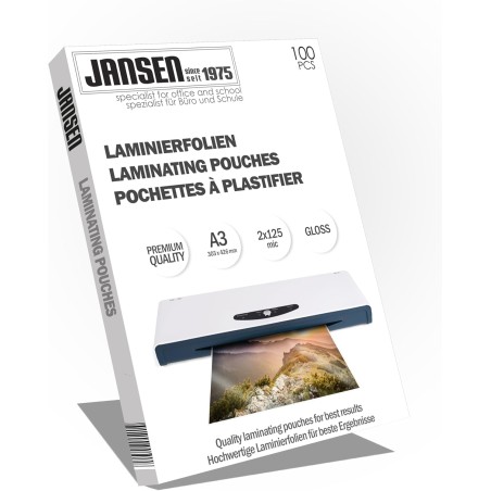 Jansen - A3 2x125 microns Pochettes de plastification brillantes, Pack de 100 - L'emballage peut varier