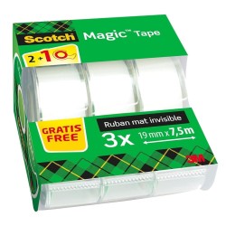 Scotch Magic Tape, Rouleaux de Ruban Adhésif Transparent avec Dévidoir, Lot de 3, Ruban de 19mm x 7.5m - Idéal pour le Bureau et