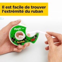 Scotch Magic Tape, Rouleaux de Ruban Adhésif Transparent avec Dévidoir, Lot de 3, Ruban de 19mm x 7.5m - Idéal pour le Bureau et