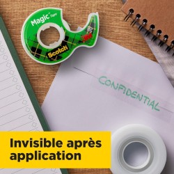 Scotch Magic Tape, Rouleaux de Ruban Adhésif Transparent avec Dévidoir, Lot de 3, Ruban de 19mm x 7.5m - Idéal pour le Bureau et