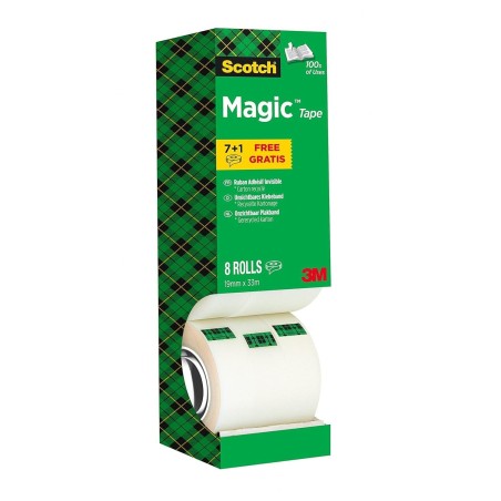 Scotch Magic Ruban Adhésif Invisible - 8 Rouleaux - 19mm x 33m - Ruban Adhésif à Usage Général pour la Réparation, l'Etiquetage 