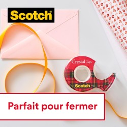 Scotch Crystal Ruban Adhésif Transparent, 2 Rouleaux avec Dévidoir Manuel + 1 Rouleau GRATUIT, 19 mm x 7,5 m – Ruban Transparent