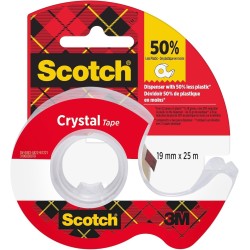 Scotch Crystal Ruban Adhésif Transparent, 1 Rouleau sur le Dévidoir Manuel 19 mm x 25 m - Ruban Adhésif Transparent à Usage Géné
