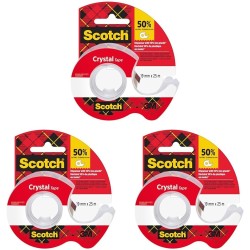 Scotch Crystal Ruban Adhésif Transparent, 1 Rouleau sur le Dévidoir Manuel 19 mm x 25 m - Ruban Adhésif Transparent à Usage Géné