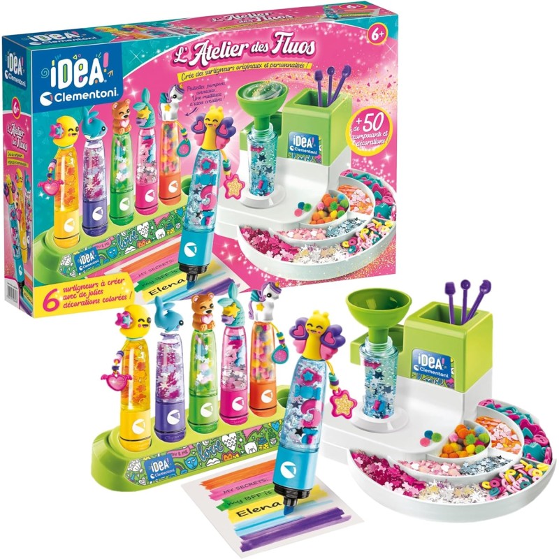 Clementoni | L’Atelier Des Fluos – Kit Créatif Pour Enfants 6 Ans+ | Crée Et Personnalise 6 Surligneurs | Activité DIY Fournitur