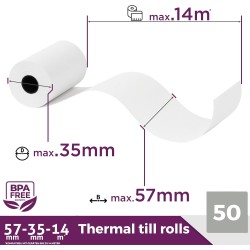 LYNNE - Rouleau TPE Carte Bancaire 57x35x12 - Bobine papier thermique 57mm x 14m x 12mm - Papier Rouleaux TPE - Rouleau CB therm
