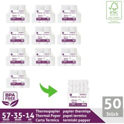 LYNNE - Rouleau TPE Carte Bancaire 57x35x12 - Bobine papier thermique 57mm x 14m x 12mm - Papier Rouleaux TPE - Rouleau CB therm