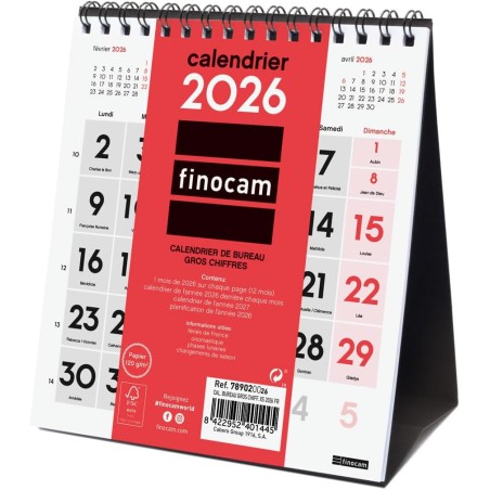 Finocam – Calendrier mural Gros Chiffres 2026 1 Mois par page Janvier – Décembre 2026 (12 mois) | Calendrier 2026 | Planificateu