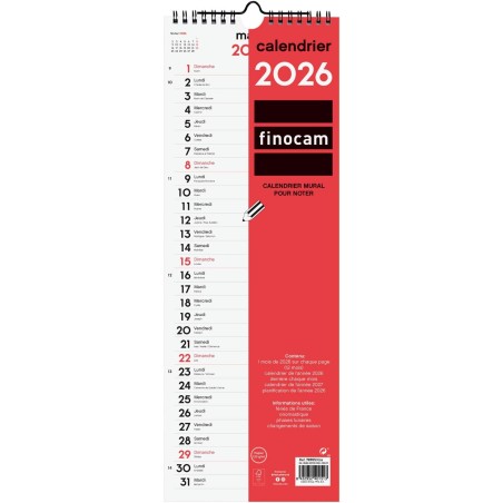 Finocam – Calendrier mural 2026 1 Mois par page Janvier – Décembre 2026 (12 mois) | Calendrier 2026 pour noter | Planificateur m